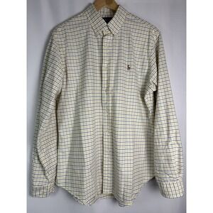 Ralph Lauren Custom Fit Long Sleeve Button up Mens Shirt Large Plaid Blue Yellow